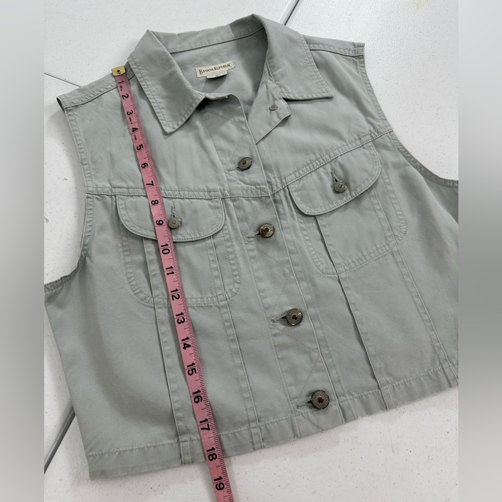 Banana Republic Cropped Utility Vest Gray Cotton Button Front 90s Y2K Safari M - Picture 5 of 10